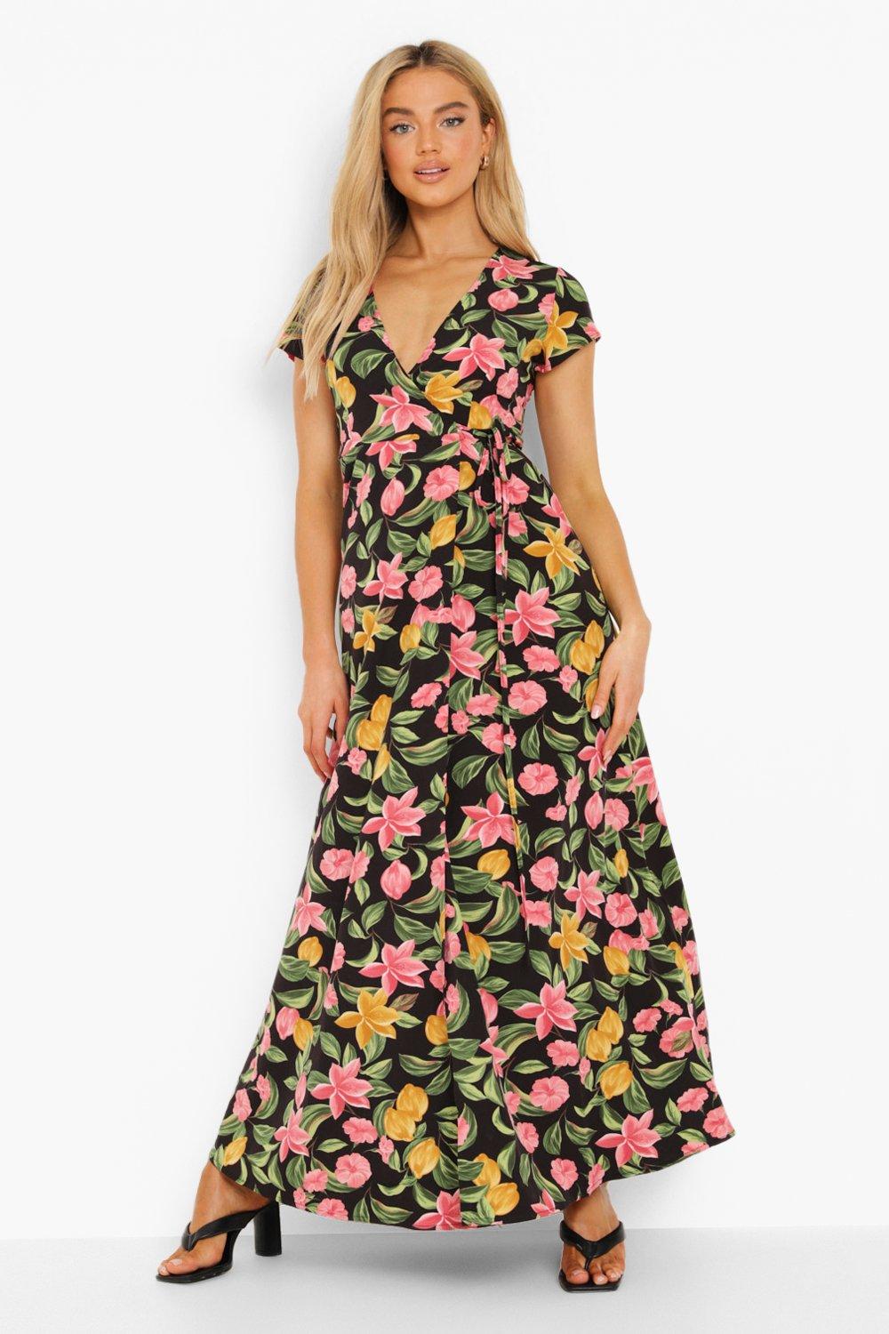 Floral Wrap Front Maxi Dress | Boohoo ...